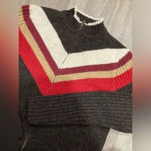 American Eagle Women Chevron 100% Wool full zip cardigan Small Retro